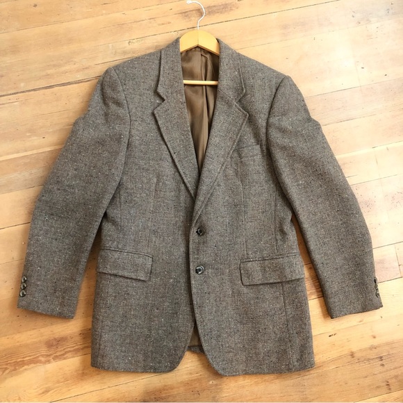 VNTG Levis WOOL Blazer Sport Dress Coat Jacket Two Button Brown Tweed 40R - Picture 11 of 15